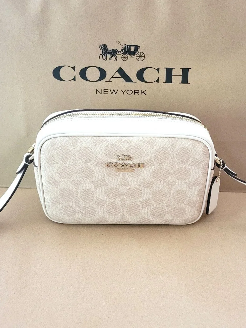 Coach CY752 Mini Jamie Signature Camera Bag Crossbody Handbag Sand Chalk - Picture 1 of 7